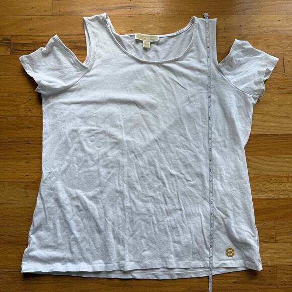 Michael Kors White Cold Shoulder Knit Shirt Size L Nautical Stretch Basics - Picture 5 of 15